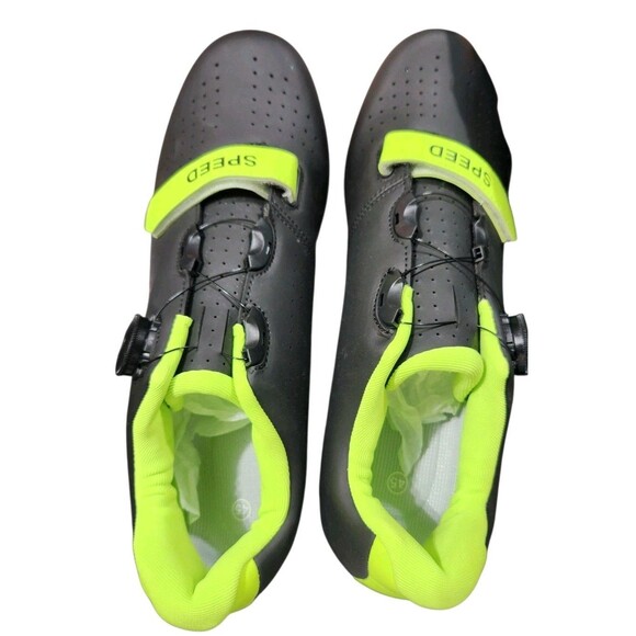 11.5 Mens Speed Microtex Unisex Cycling Bike Shoes Black Green Size 45 Eur - Picture 5 of 9